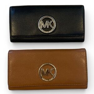 Michael Kors Black and Brown Leather Wallet Set Classic Lot of 2 Logo